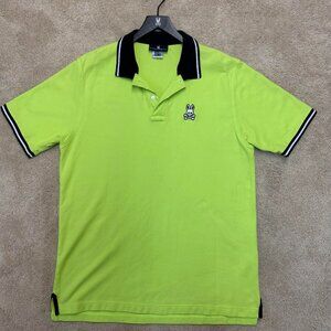 Psycho Bunny Mens Size 8 2XL Neon Green Polo Shirt w/ Checkerboard Collar + GIFT
